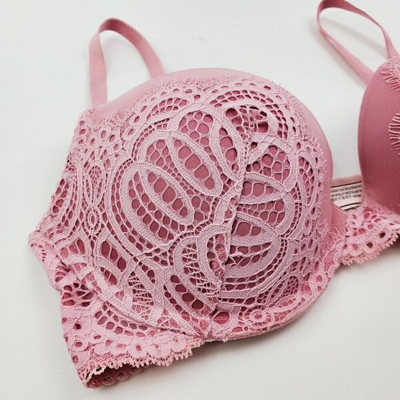 Victoria's Secret 34D Bra Dream Angels Push Up Lace Underwire Lingerie Rose Pink - Picture 2 of 16